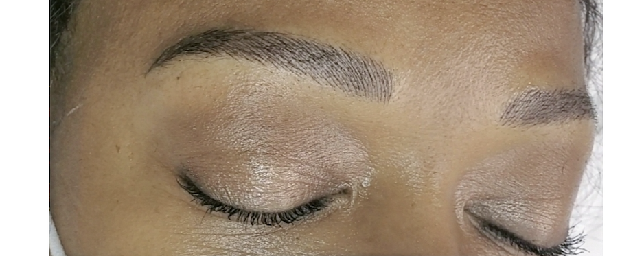 Finished Nano Brow machine hair-stroke definition with clear perimeter